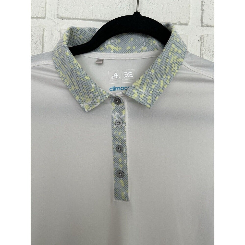 Adidas Climacool Golf Polo Shirt Womens Small White Neon Digicam Accents